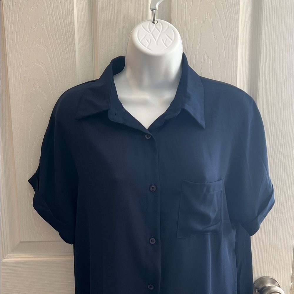 Navy Button-Up Blouse